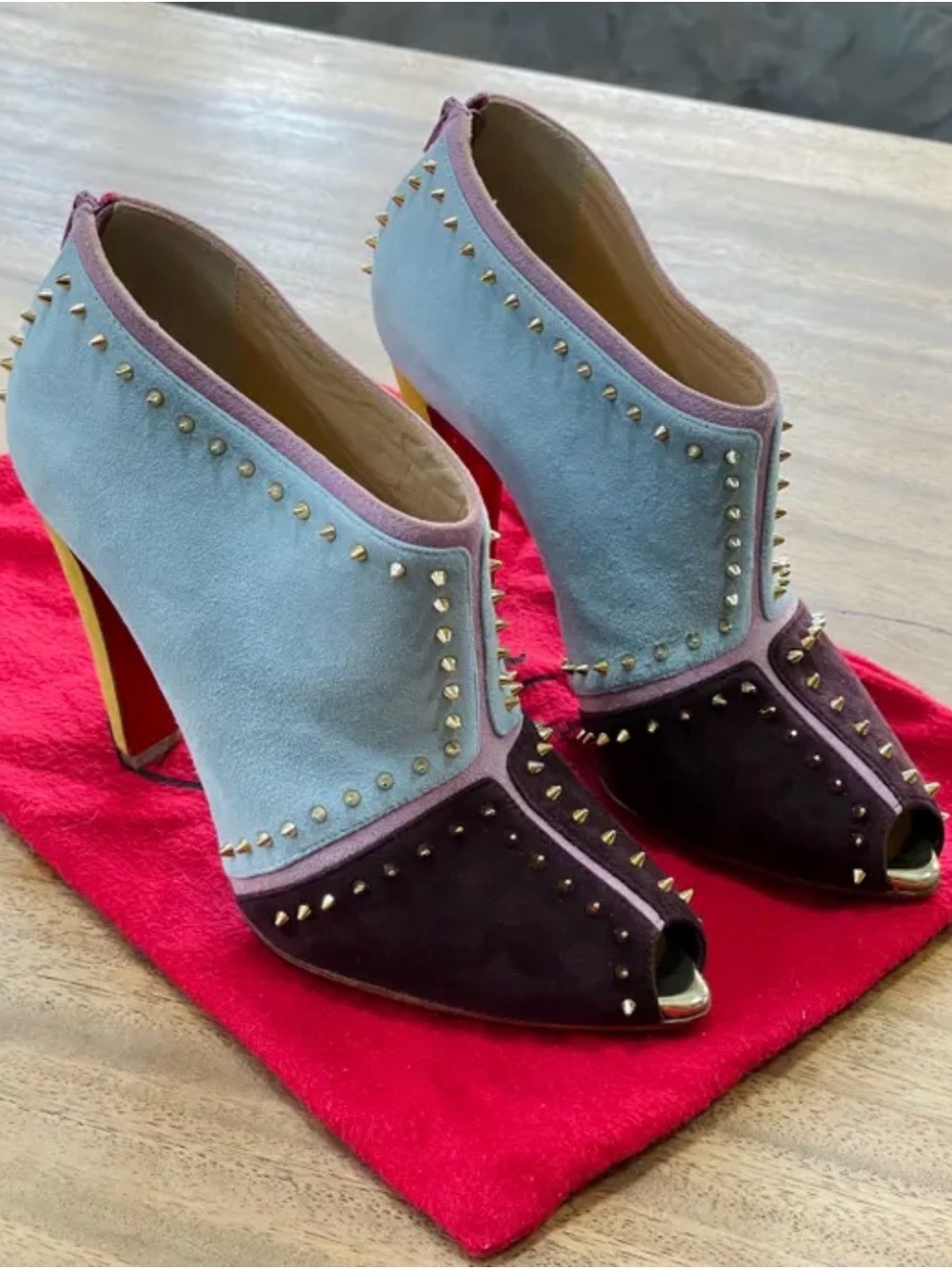 Christian Louboutin Color-Block Studded Suede Ankle Booties